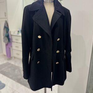 Calvin Klein Black Pea Coat with Gold Buttons